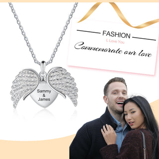 Personalized Rhodium Plated Wing Heart Necklace
