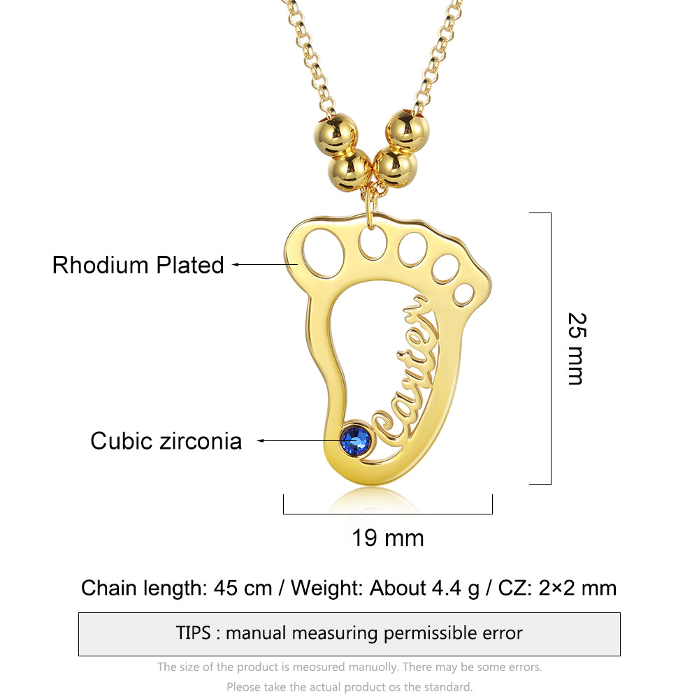 Personalized Rhodium Plated Baby Foot Name Necklace