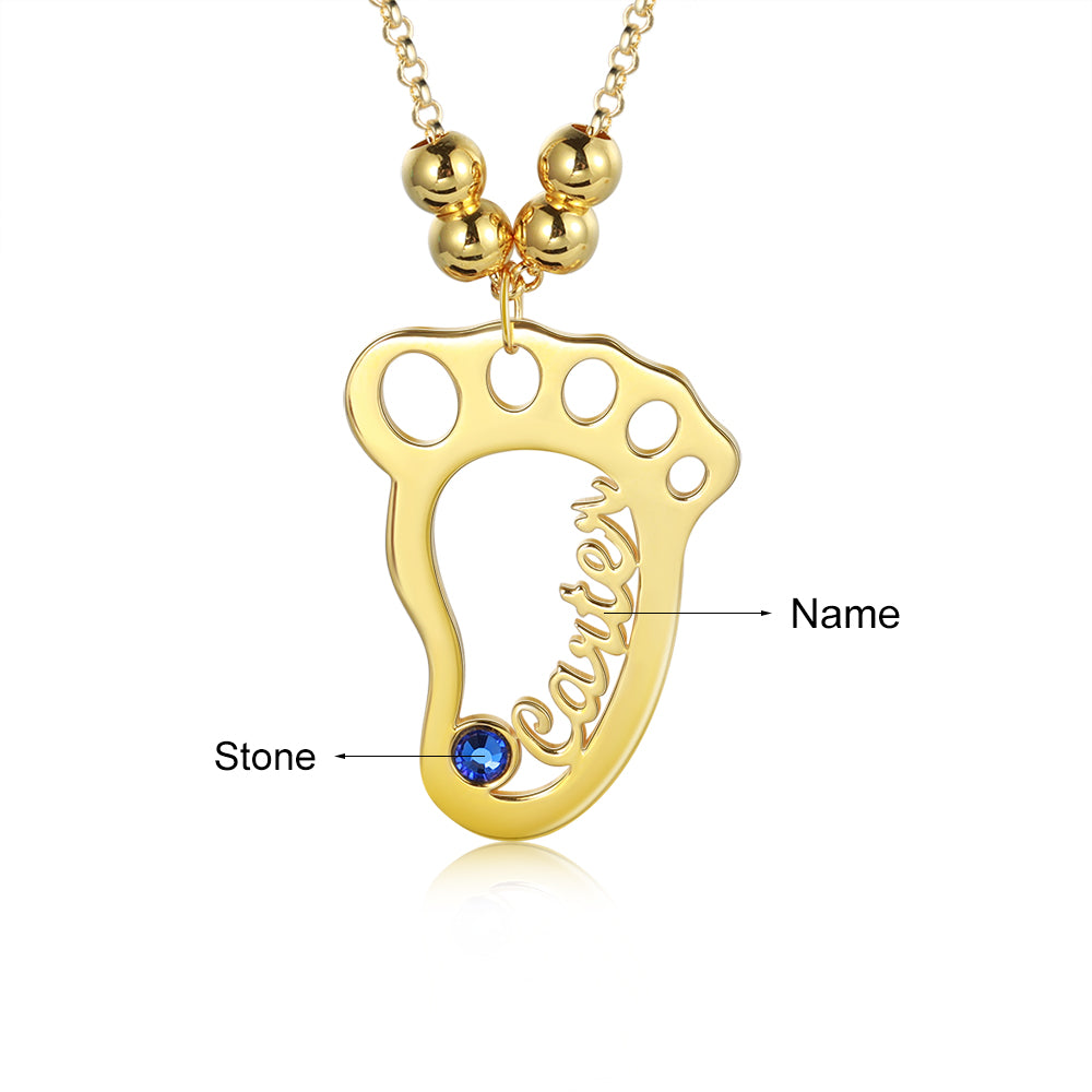 Personalized Rhodium Plated Baby Foot Name Necklace