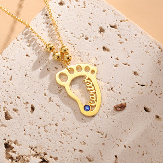 Personalized Rhodium Plated Baby Foot Name Necklace