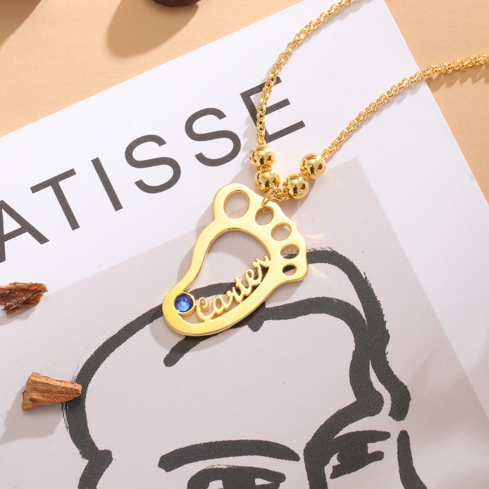Personalized Rhodium Plated Baby Foot Name Necklace