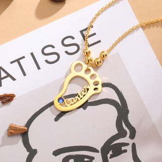Personalized Rhodium Plated Baby Foot Name Necklace