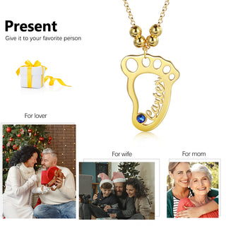 Personalized Rhodium Plated Baby Foot Name Necklace
