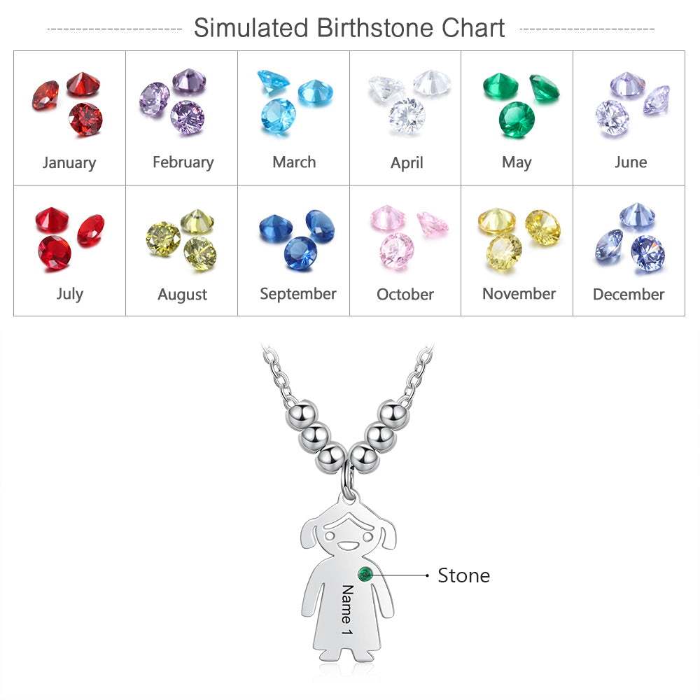 Birthstone & Engraved Stainless Steel Necklace