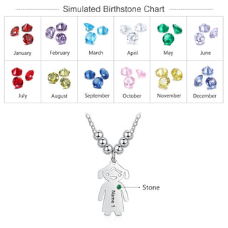 Birthstone & Engraved Stainless Steel Necklace