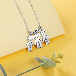 Birthstone & Engraved Stainless Steel Necklace