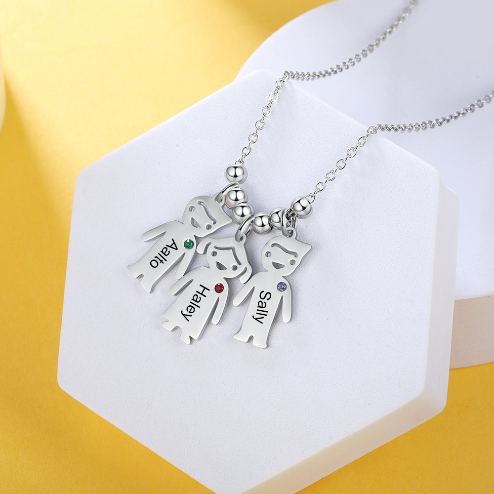 Birthstone & Engraved Stainless Steel Necklace