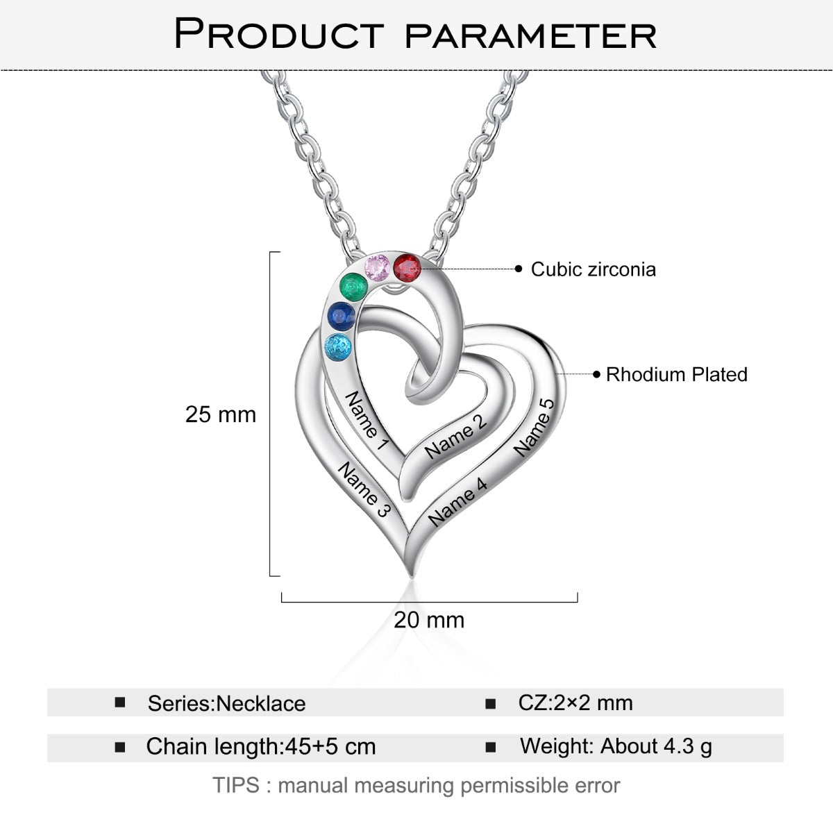Rhodium Plated Heart Shape Necklace