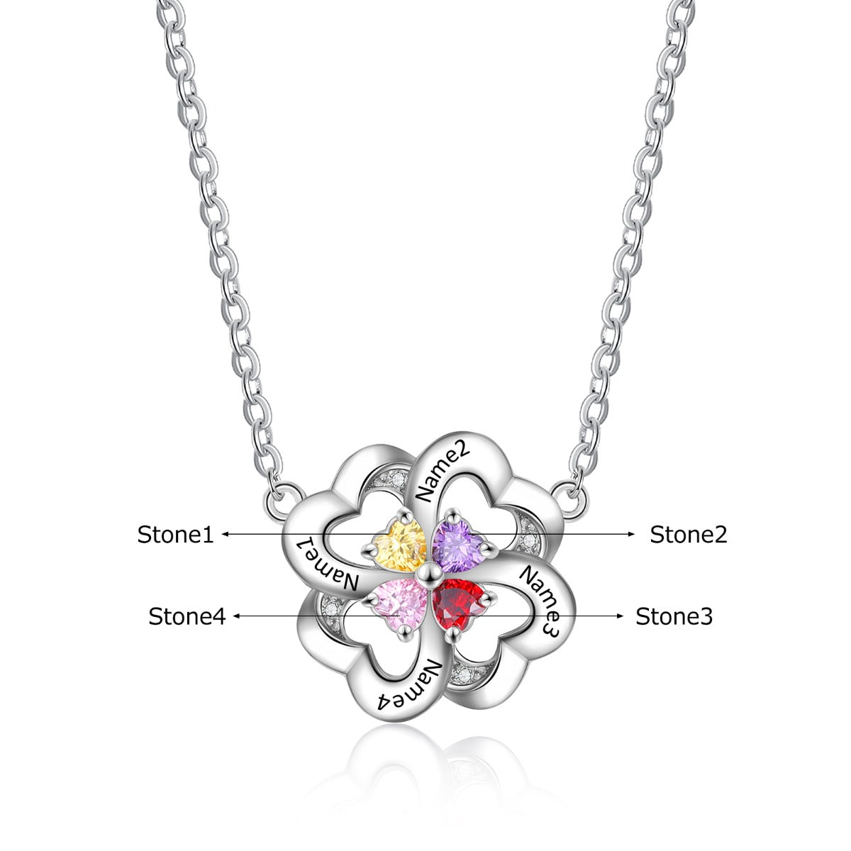 Rhodium Plated Heart Shape Flower Necklace