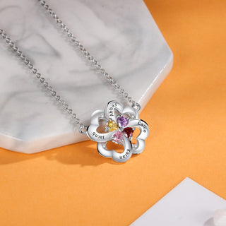 Rhodium Plated Heart Shape Flower Necklace