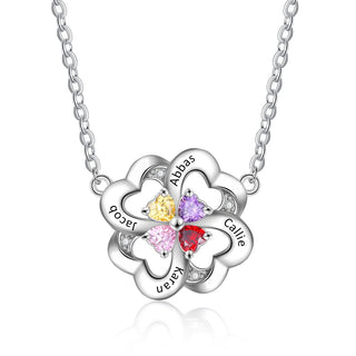 Rhodium Plated Heart Shape Flower Necklace