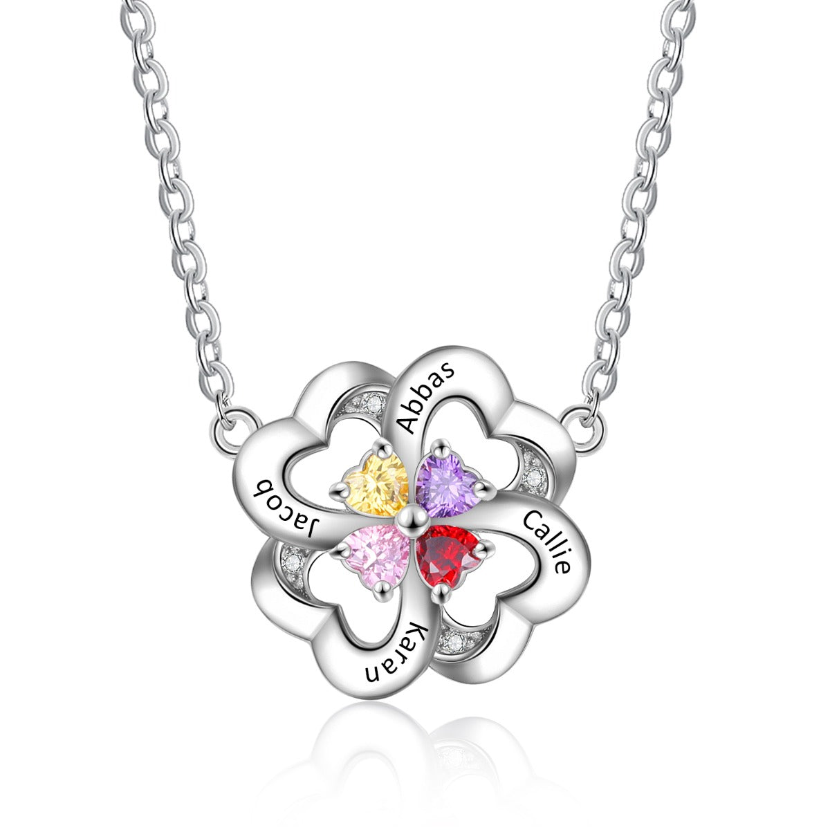 Rhodium Plated Heart Shape Flower Necklace
