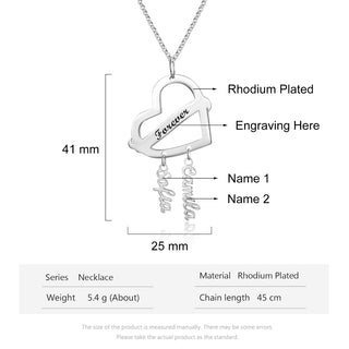 Personalized Rhodium Plated Heart Shape Name Necklace