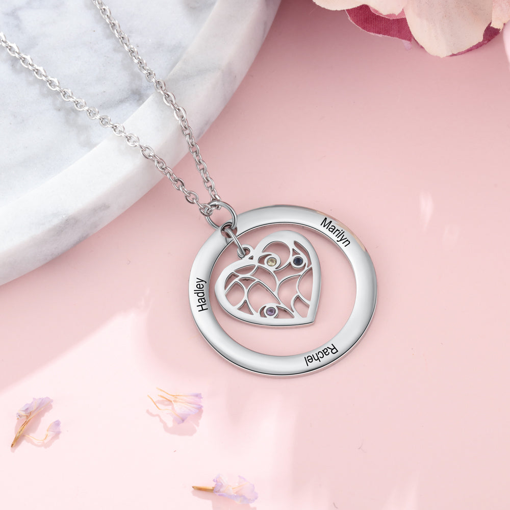 Personalized Stainless Steel Heart Shape Tree Necklace