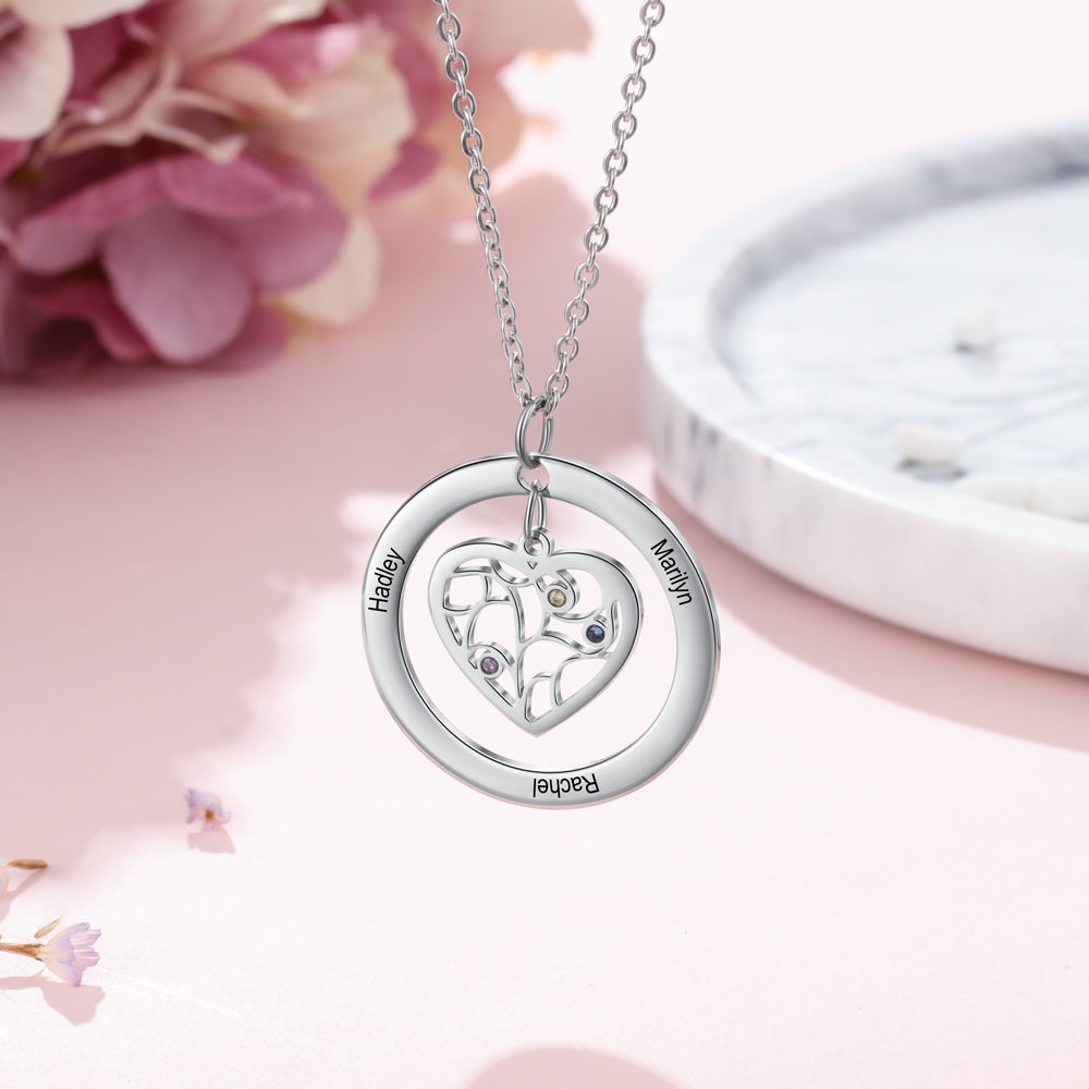 Personalized Stainless Steel Heart Shape Tree Necklace