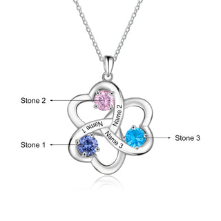 Rhodium Plated Heart Shape Flower Necklace
