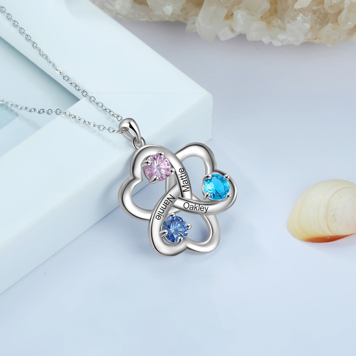 Rhodium Plated Heart Shape Flower Necklace