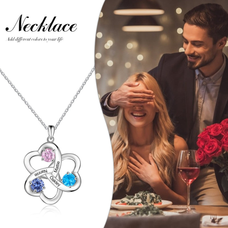 Rhodium Plated Heart Shape Flower Necklace