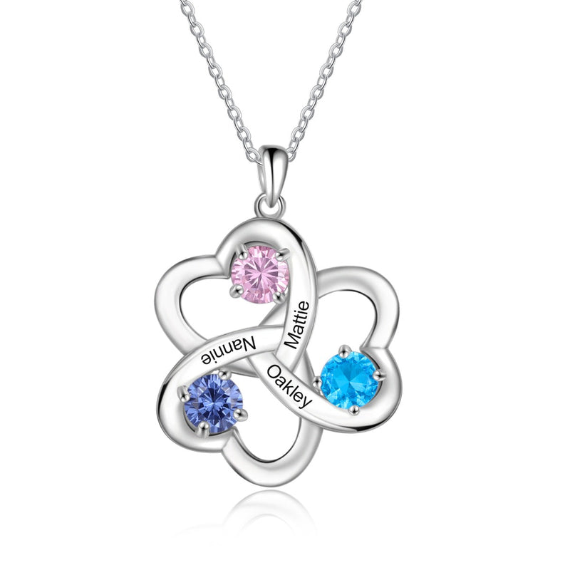 Rhodium Plated Heart Shape Flower Necklace