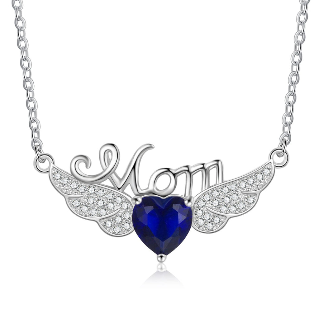 Rhodium Plated Heart Shape Birthstone Mom Necklace