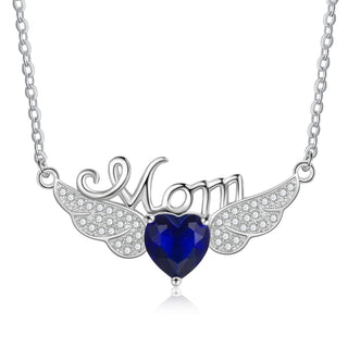 Rhodium Plated Heart Shape Birthstone Mom Necklace