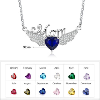 Rhodium Plated Heart Shape Birthstone Mom Necklace