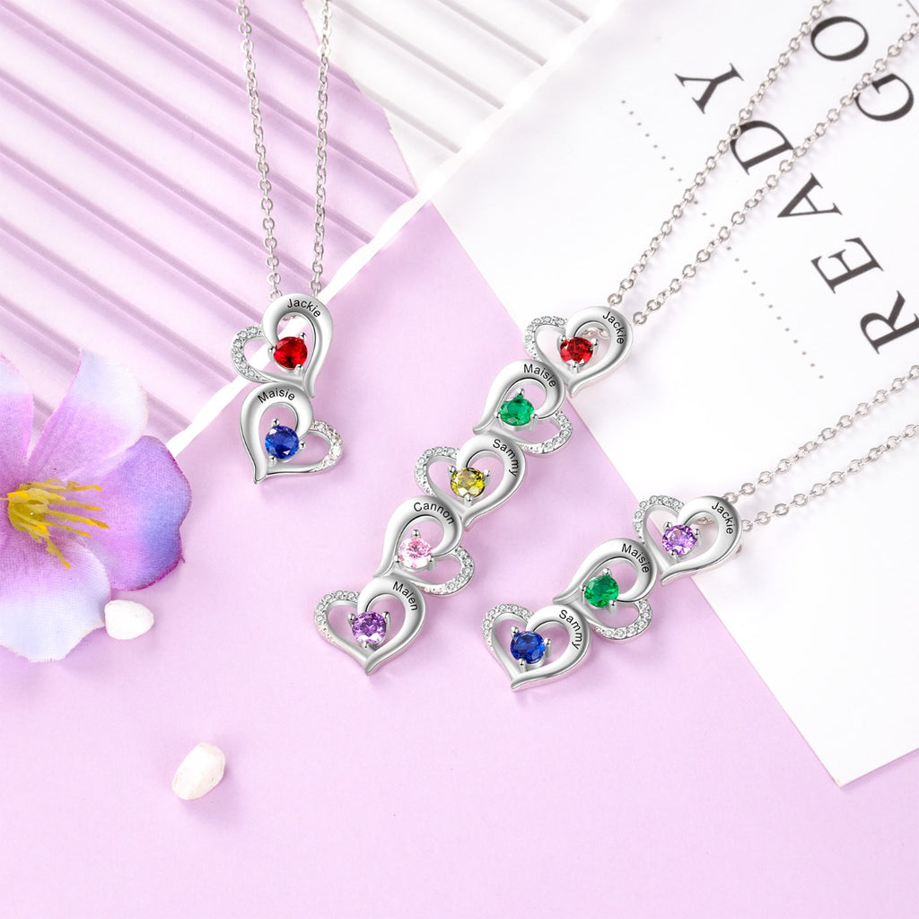 Copper Hearts Pendant Necklace with Birthstones
