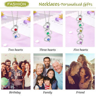 Copper Hearts Pendant Necklace with Birthstones