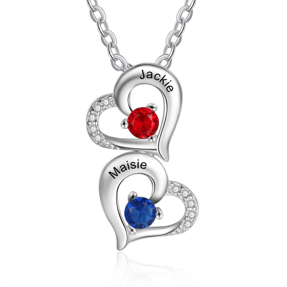 Copper Hearts Pendant Necklace with Birthstones