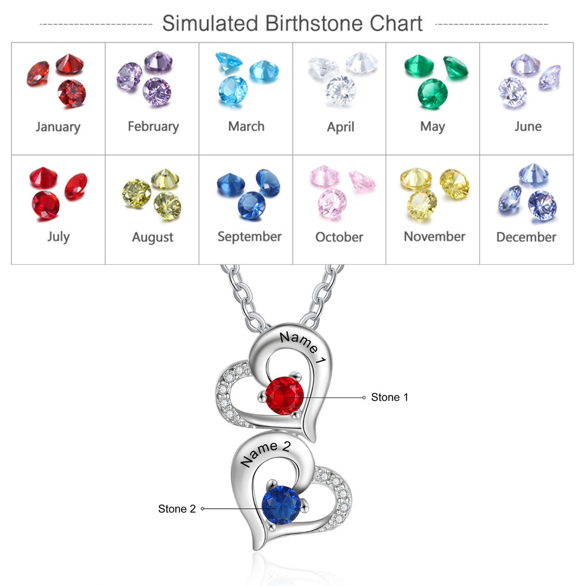 Copper Hearts Pendant Necklace with Birthstones