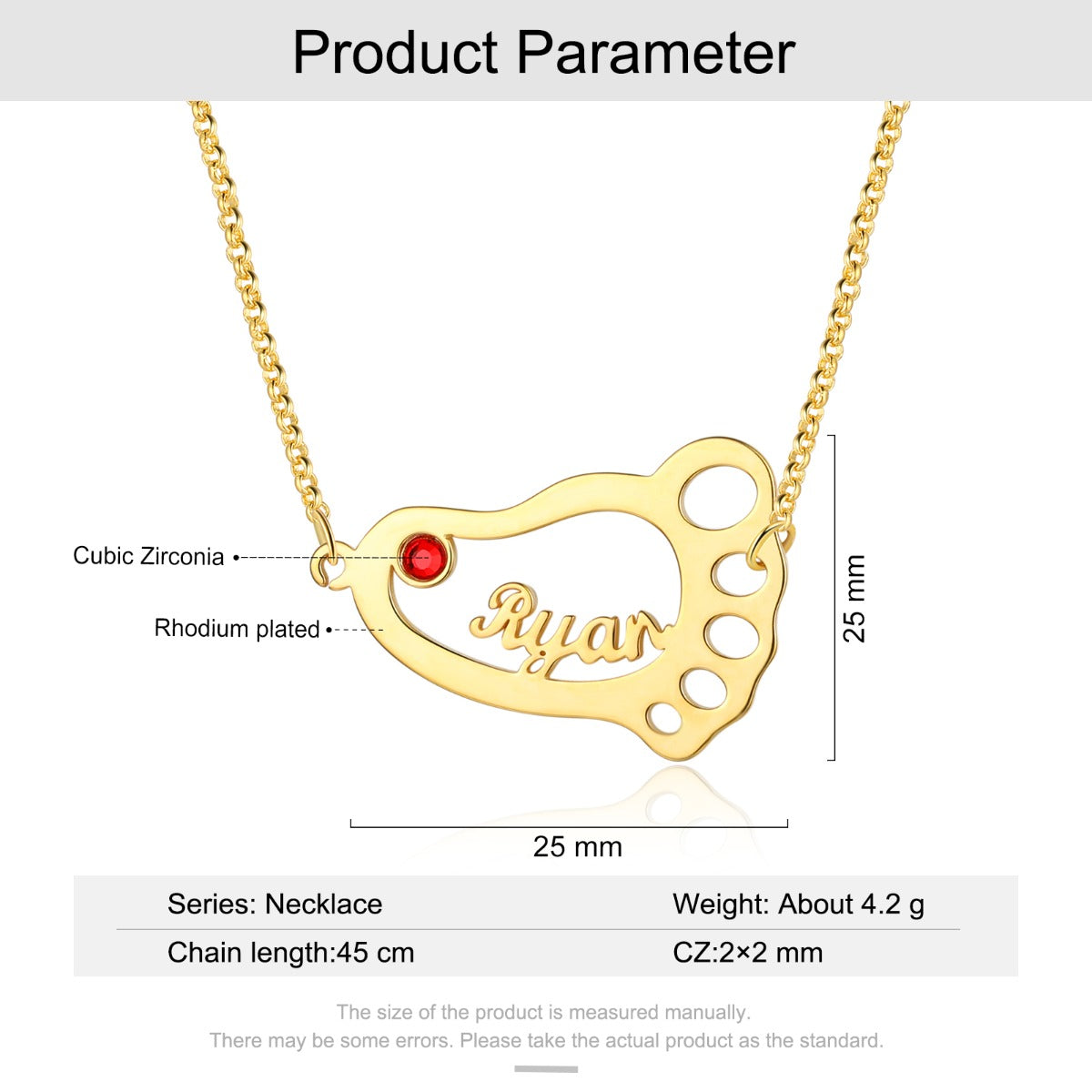 Rhodium Plated Bayby Feet Name Necklace