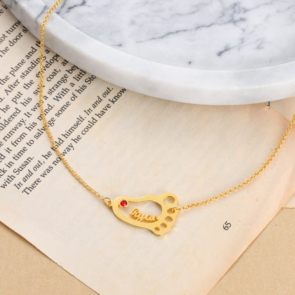 Rhodium Plated Bayby Feet Name Necklace