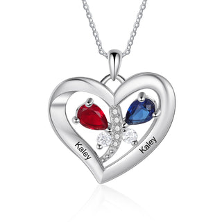Rhodium Plated Heart Butterfly Necklace