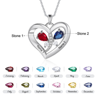 Rhodium Plated Heart Butterfly Necklace