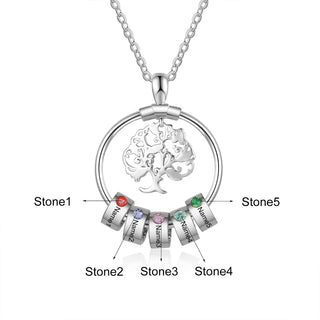 Birthstone & Engraved Life Tree Necklace