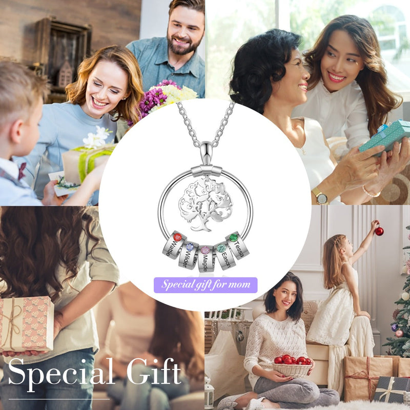 Birthstone & Engraved Life Tree Necklace