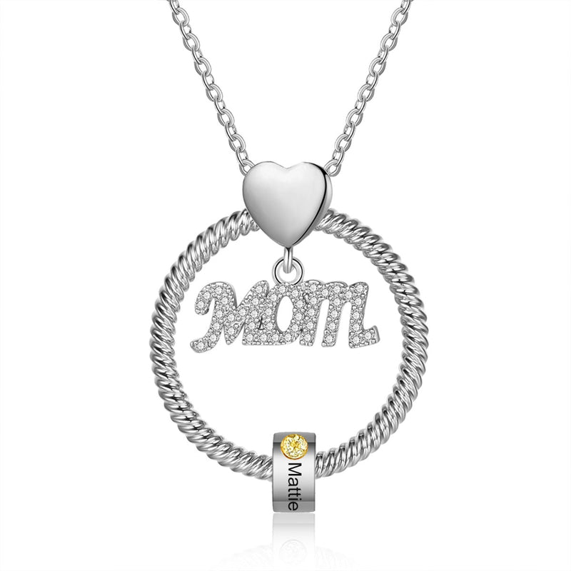 Personalized Rhodium Plated MOM Necklace