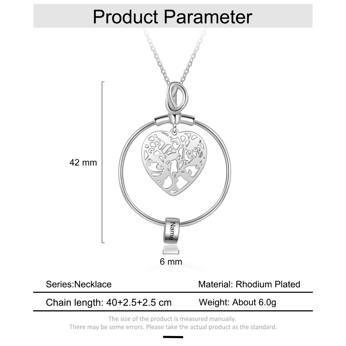 Personalized Rhodium Plated Heart Hollow Charm Bead Necklace