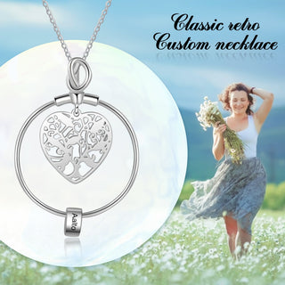 Personalized Rhodium Plated Heart Hollow Charm Bead Necklace