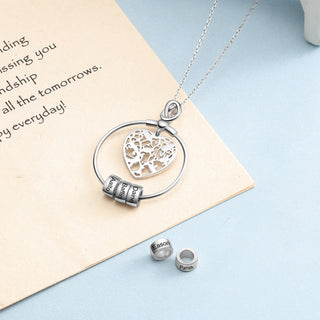 Personalized Rhodium Plated Heart Hollow Charm Bead Necklace
