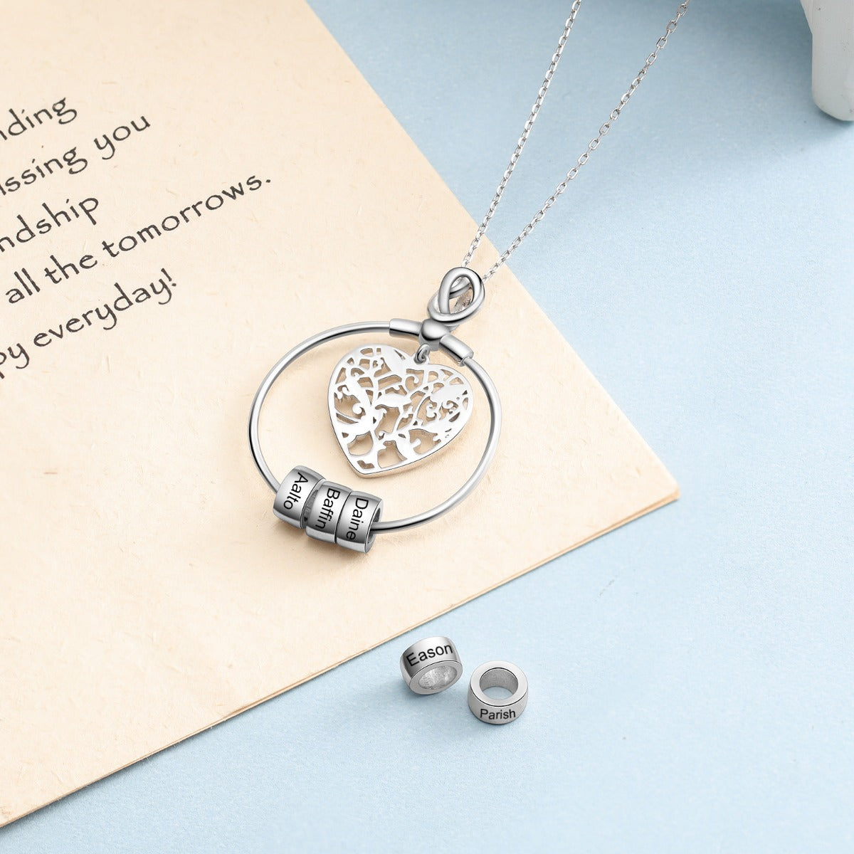 Personalized Rhodium Plated Heart Hollow Charm Bead Necklace