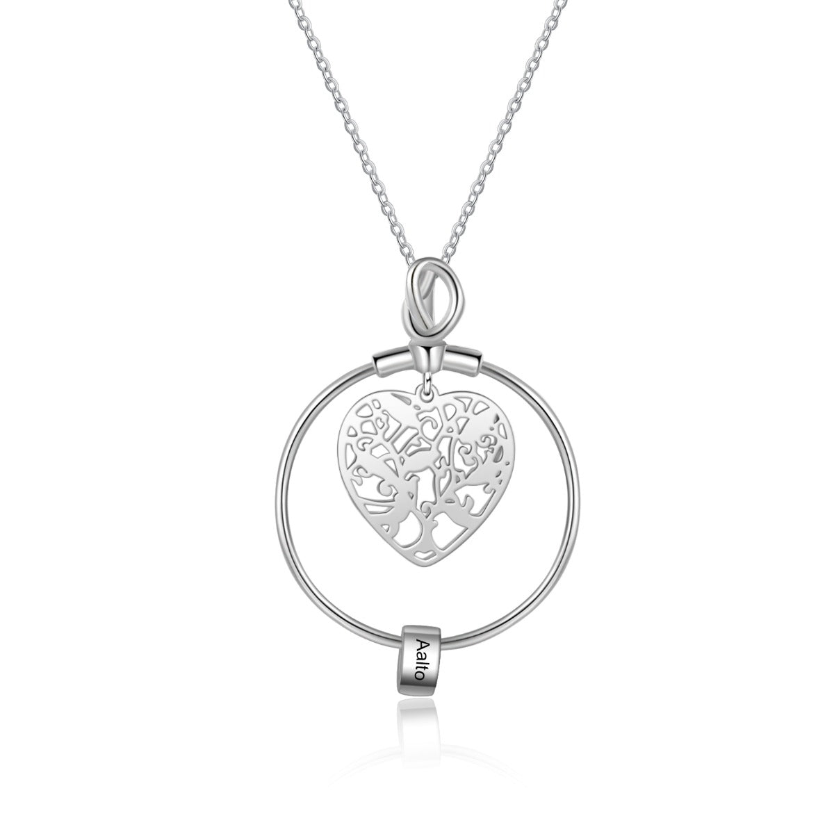 Personalized Rhodium Plated Heart Hollow Charm Bead Necklace