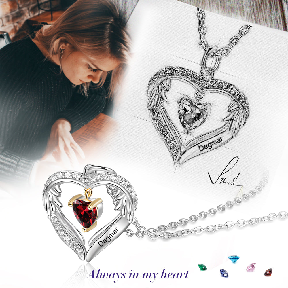 S925 Silver Birthstone Heart Shape Pendant Necklace
