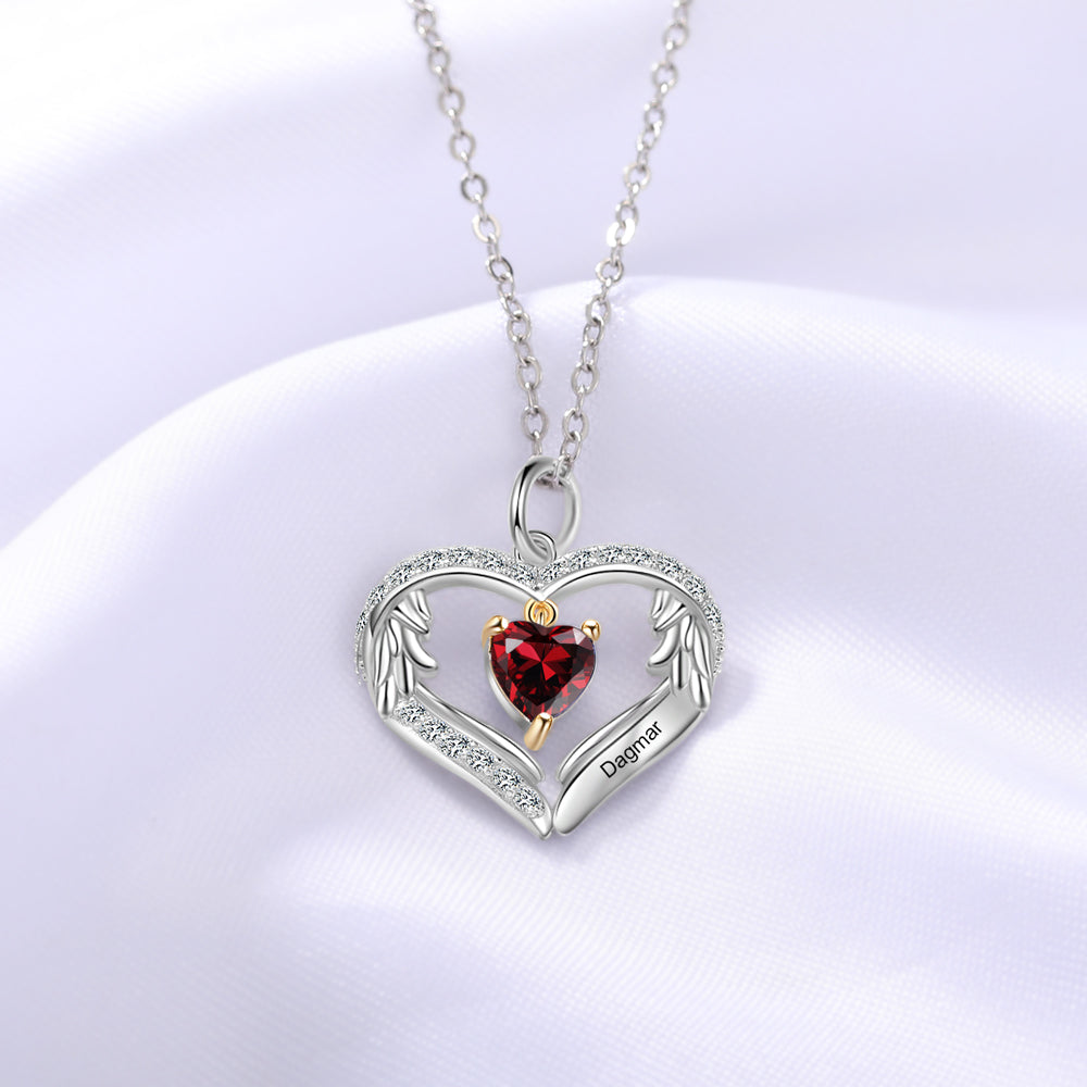 S925 Silver Birthstone Heart Shape Pendant Necklace