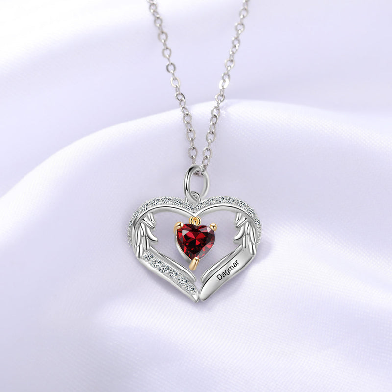 S925 Silver Birthstone Heart Shape Pendant Necklace