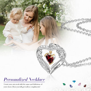 S925 Silver Birthstone Heart Shape Pendant Necklace