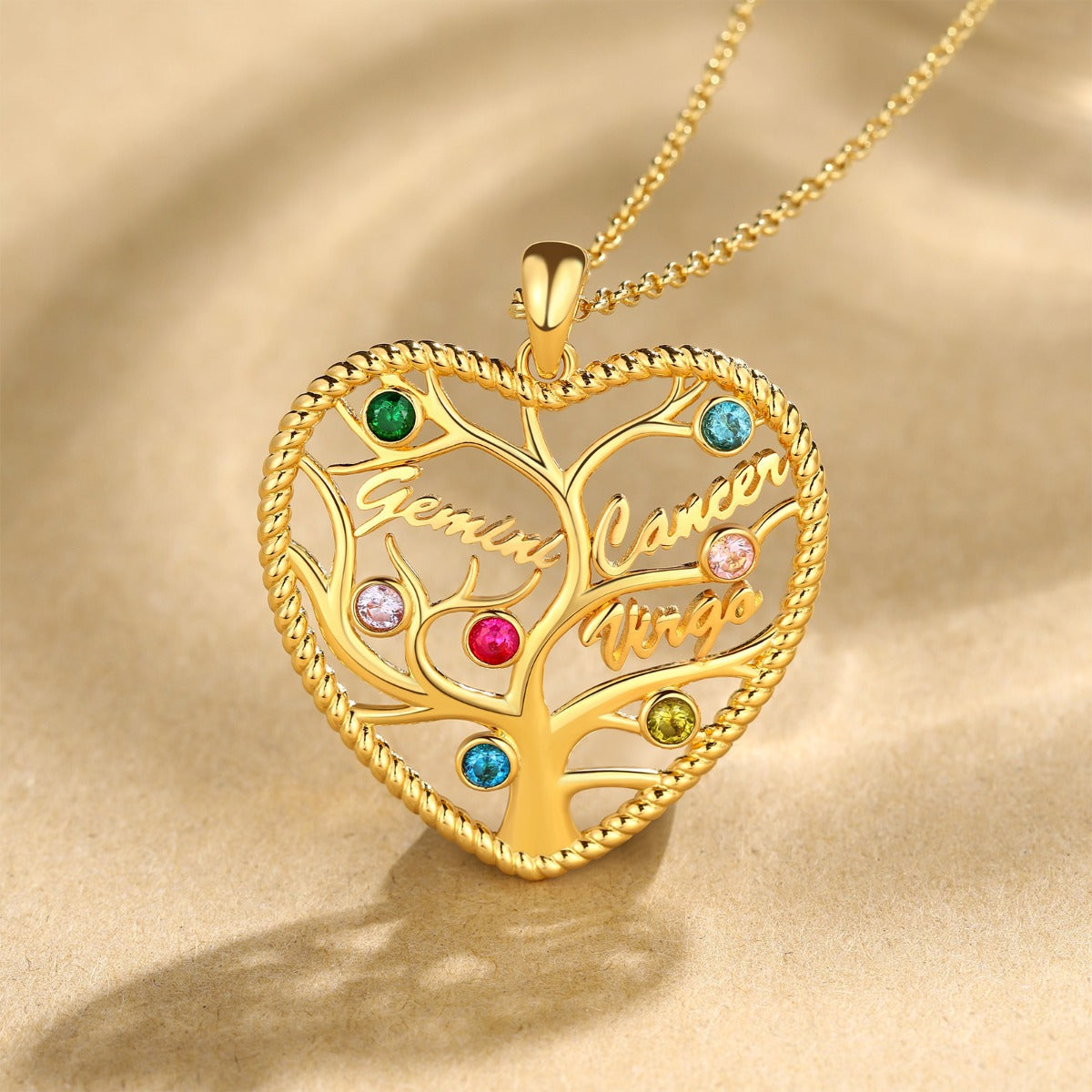 Heart Shape Rhodium Plated Family Tree Necklace