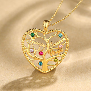 Heart Shape Rhodium Plated Family Tree Necklace