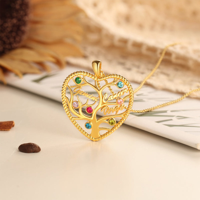 Heart Shape Rhodium Plated Family Tree Necklace