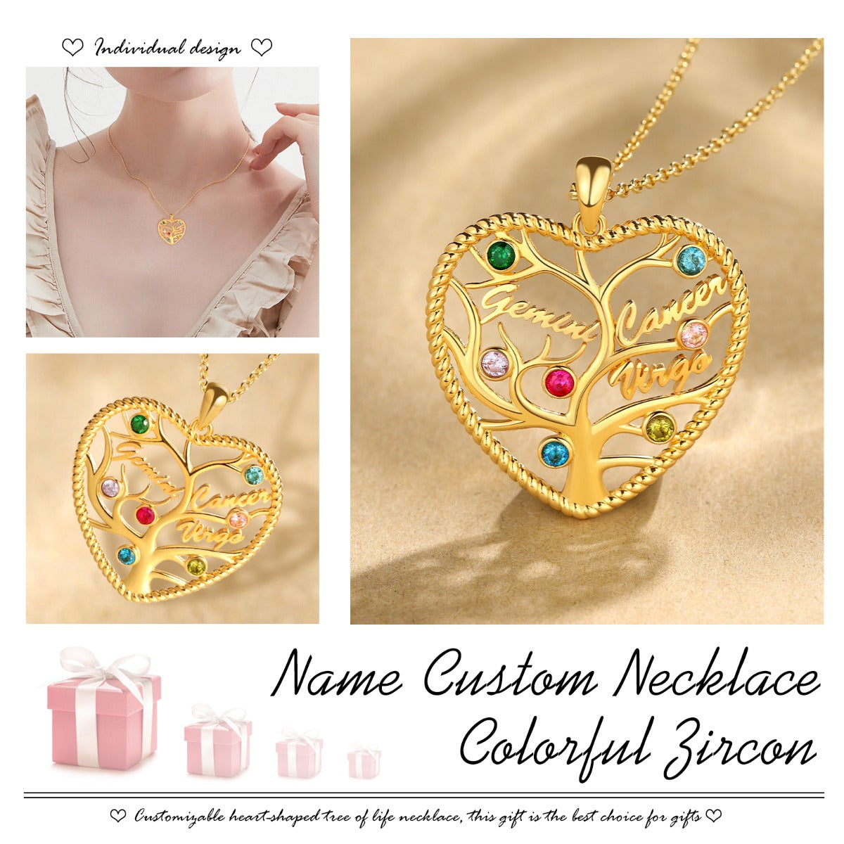 Heart Shape Rhodium Plated Family Tree Necklace